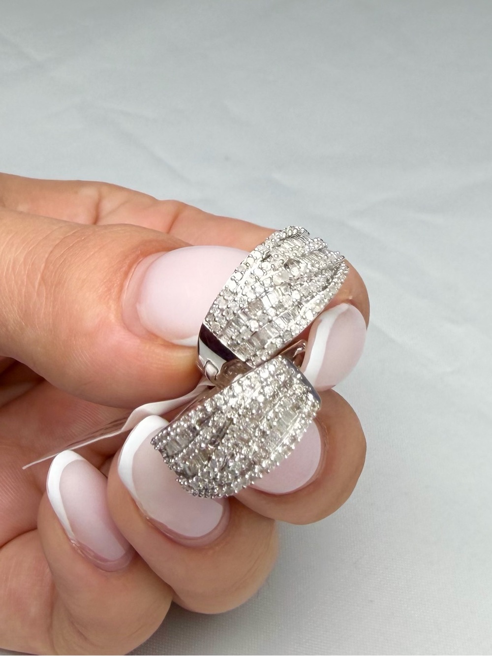 Natural Diamond Baguette Pave Huggie Hoop Earrings 1.03ctw Solid 925 Silver